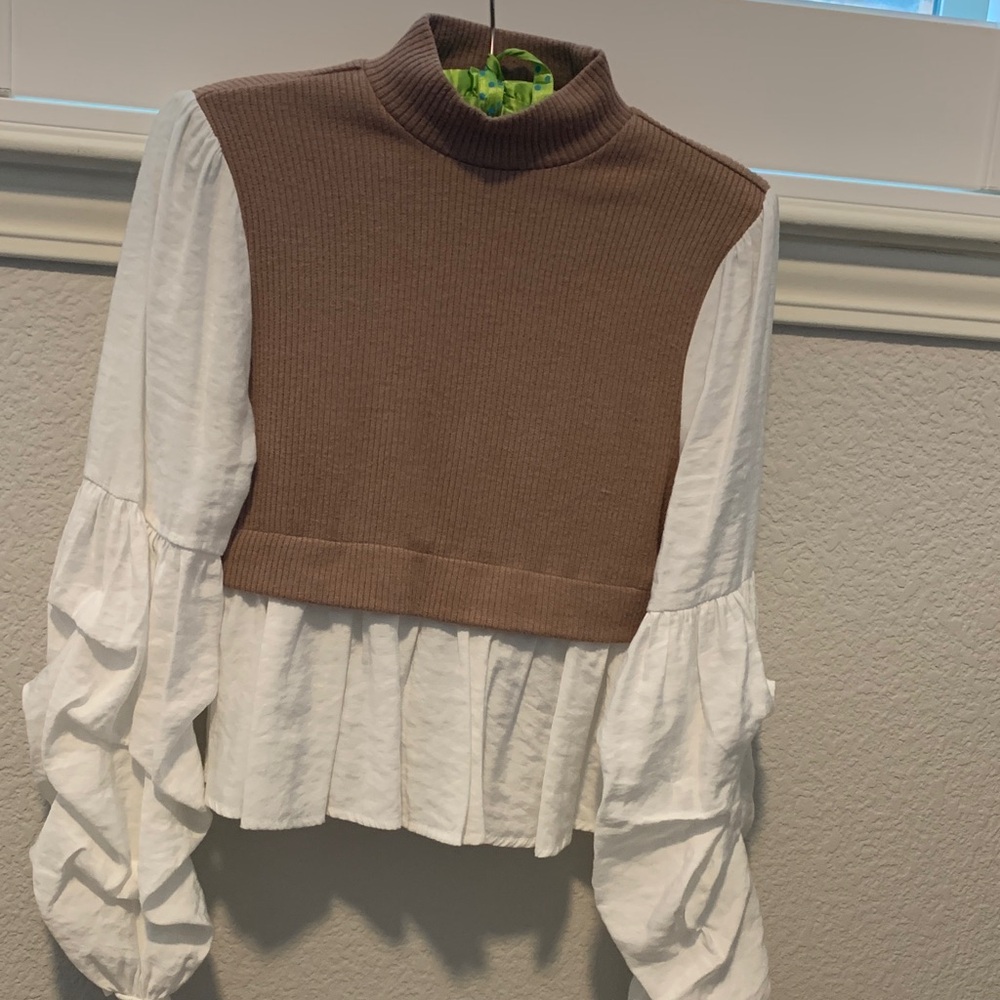 Anthropologie Sweater Blouse - XS - White and Tan
